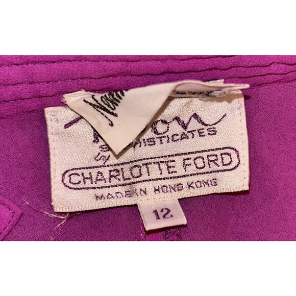Vintage‎ 70's Don Sophisticates by Charlotte Ford Purple Pleated Dress Size 12 - Picture 9 of 11